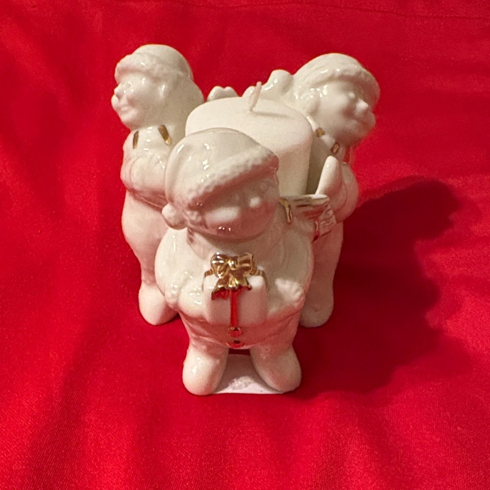White Mikasa Ceramic Candle Holder with Snowman Design